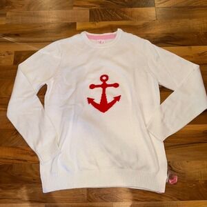 Pink Pineapple Women's White Knit Sweater Red Anchor Print XL Nautical Preppy